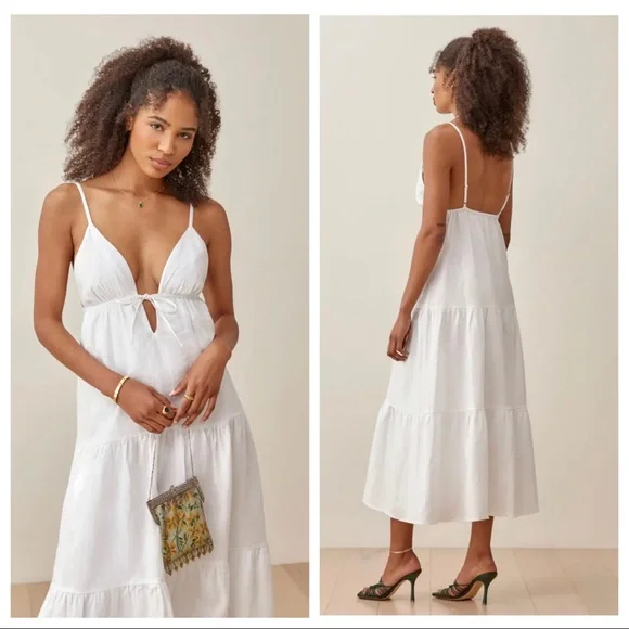 knee length dresses for ladies Linen white dress main image 0